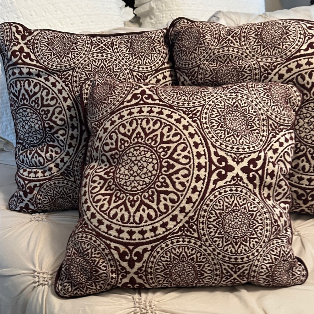 Elegant Burgundy and Cream Decorative Pillows set of 3